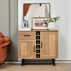 Giantex Bar Cabinet, Buffet Sideboard for 6 Wine Bottles, Wood Pantry Cupboard with Storage Drawer, 2 Door Cabinets, Anti-Toppling Devices, Credenza Organizer for Living Room Kitchen (Oak)