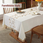 Cotton Linen Waterproof Table Cloth for Dining Table Farmhouse Kitchen Rectangle Tablecloth Coffee Wrinkle Free Tables Cover, Beige, Coffee Flower, 55x70 Inch