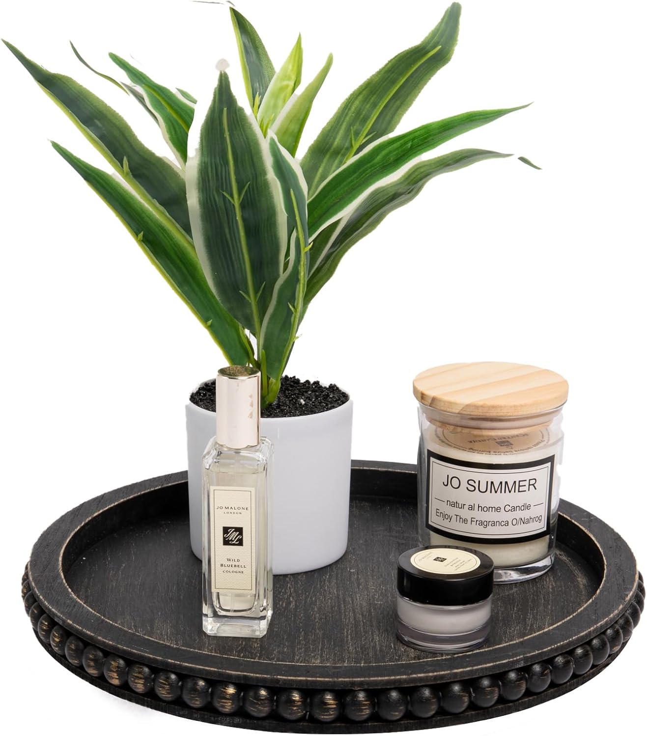 12in Round Wood Tray - White, Distressed, Farmhouse Rustic - Decorative Tray for Living Room, Coffee Table, Kitchen Table or Farmhouse Serving Tray