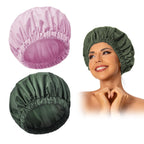 Reusable Shower Cap for Women, Large Waterproof Shower Bonnet Washable Elastic Band Bath Hair Hat for Long Hair, Braids(Pink)