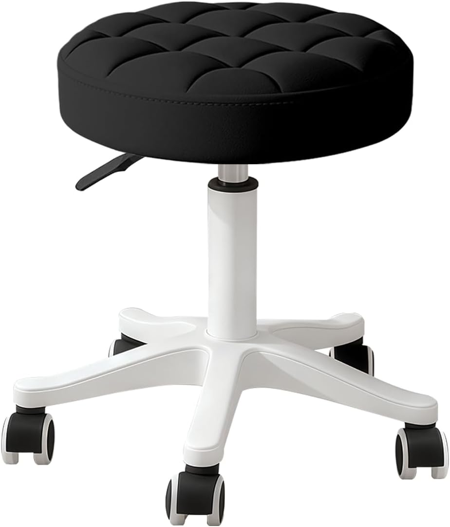 Small PU Leather Round Stool Chair Armless Comfy Rolling Medical Salon Stools with Wheels Height-Adjustable for Tattoo Salon Work Home, Office Chair