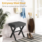 Vanity Stool, Square Linen Makeup Stool with Metal X Legs, Small Ottoman Stool Chair for Vanity, Modern Padded Vanity Seat Foot Rest Stool for Makeup Room, Living Room, Bathroom, Carbon Gray