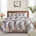 Quilt Set Full/Queen Size, 3 Pieces Green Floral Plaid Summer Bedspread Coverlet Set, Soft Microfiber Reversible Lightweight Bed Cover for All Season (90" x 90", 1 Quilt+ 2 Pillow Shams)