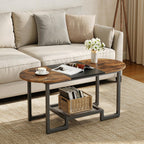 HOOBRO Coffee Table, Oval Small Coffee Table with 2-Tier Storage Shelf, Narrow Modern Center Table for Small Spaces, Living Room, Bedroom, Office, Rustic Brown and Black BFK12KF01